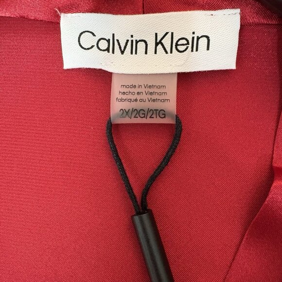 Calvin Klein Women's Satin Blouse Plus Size 2X Red Wrap Front V-Neck NWT $89 - Picture 9 of 15